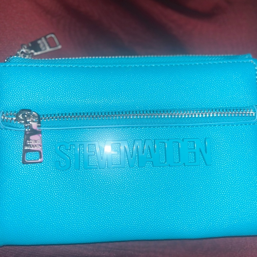 Steve Madden Aqua Wallet with Metallic Zipper